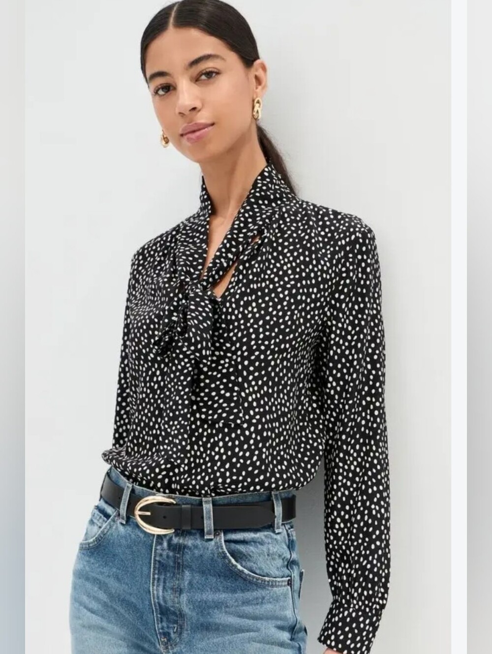 Worthington Black and White Tie-neck Blouse NWT
